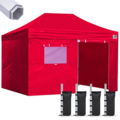 Eurmax USA Premium 10'x15' Pop-up Canopy Tent Party Tent Commercial Instant Canopies Shelter with Removable Sidewalls with Wheeled Carry Bag Bonus 4 Sand Bags(Red)