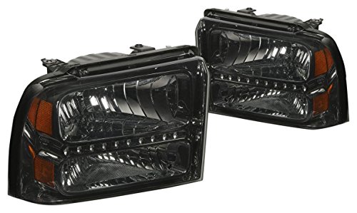 DNA Motoring HL-OH-FSD05-LED-SM-AM Smoke Lens Amber Headlights Replacement For 05-07 F250 F350 F450 F550 SD