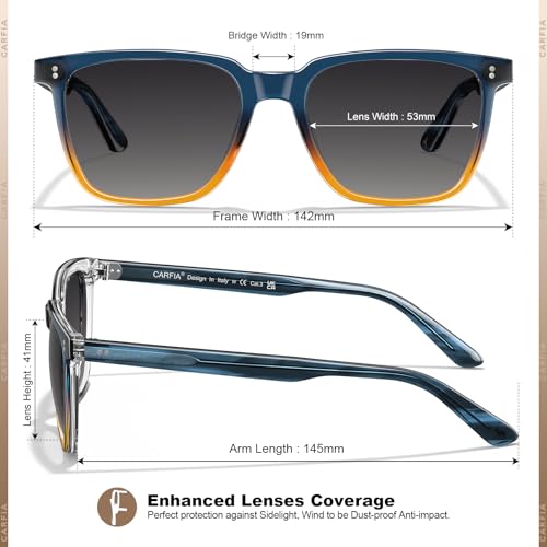 Image of CARFIA Retro Acetate Polarized Sunglasses for Men UV400 Protection Driving Outdoor Anti-Glare Sun Glasses CA5354WS