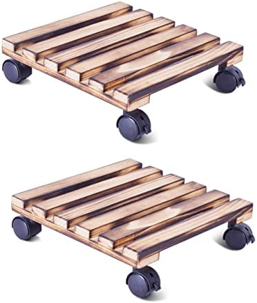Ethuh Plant Stand With Wheels, Plant Caddy -Rolling Plant Stand Wooden Stand 2 Packs Heavy Potted Planter Stand 12 Inch Potted Plant Stand on Wheels,Plant Stand Solid Plant Caddy