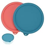LUVCOSY 4 Cup Round Silicone Storage Cover Lids Replacement for Anchor Hocking and Pyrex 7201-PC Glass Bowls (Container not Included) 2 Pack Light Red & Deep Blue