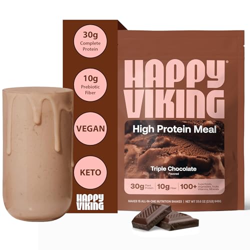 Happy Viking Chocolate Protein + Superfoods Powder, Created by Venus Williams, 30G Protein, Low Carb, Keto, Vegan, Gluten-Free, Non-GMO, Complete Meal Replacement, 1 Bag