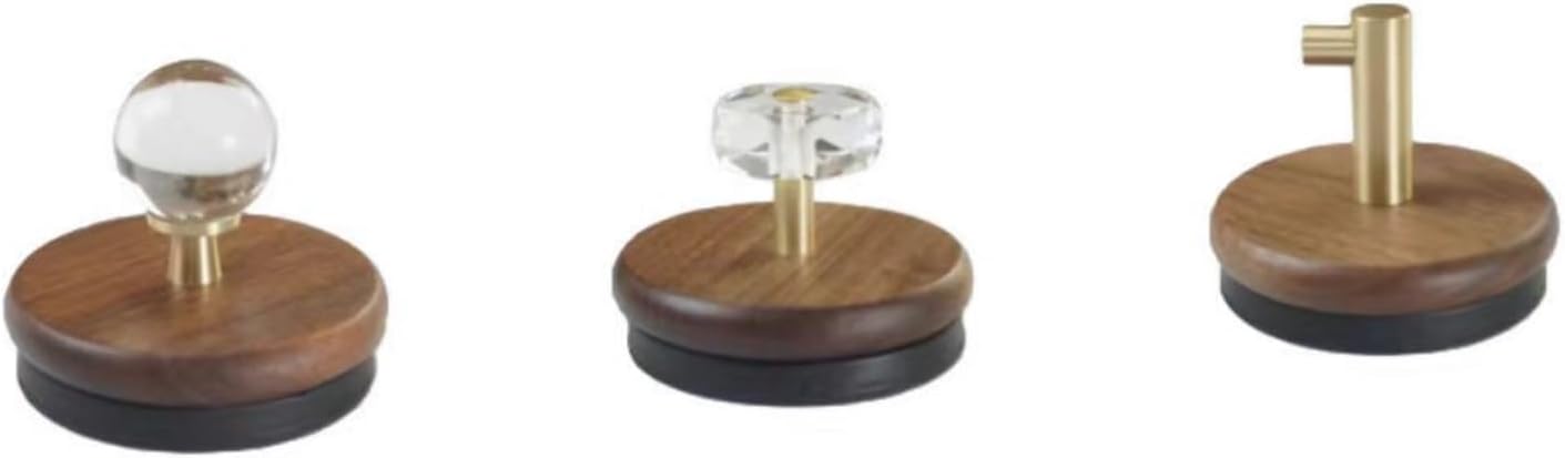 3 Pcs Magnetic Hooks for Hanging, Multi-Purpose Strong Bearing Capacity Farmhouse Natural Rustic Brass & Walnut Wood Hooks for Coats, Towel, Hat, Keys, Purse