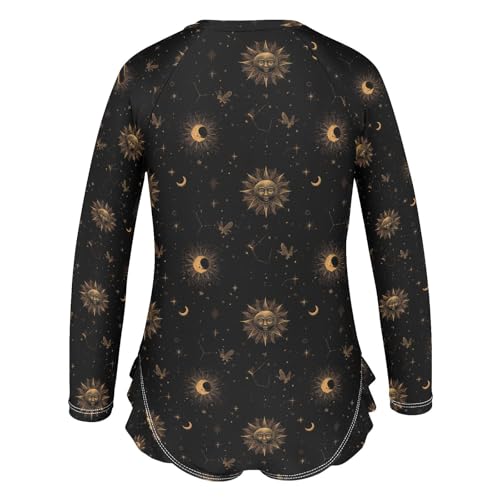 ALAZA Sun Moon Space Black Girls One Piece Swimsuit Long Sleeve Rash Guard Swimsuits UV 50+ Swimwear Zipper3