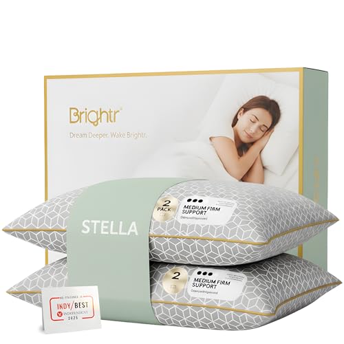 Brightr®️ ‘Stella’ 2 Pack Memory Foam Pillow for Neck and Shoulder Pain | Height Adjustable Pillow for Side Sleepers | Osteopath Recommended | Medium Soft