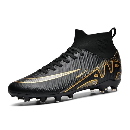 BLBK Football Boots Mens Professional Football Boots Unisex Outdoor Kids high Tops Suitable for Artificial Turf AG UK Competition Training Shoes,Black AG UK 7.5