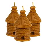 KERC - Velas de Miel - 10 Estilos, (3) Casita 8x4.5cm. 100% Ecológicas y Artesanales. 30h Aprox. de Luz para Purificar Espacios, Hacer Ritual, Decorar y Obsequiar - Velas Decorativas, con AROMA.