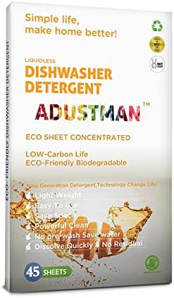 ADUSTMAN ECO Friendly Dishwasher Detergent,45 Sheets Fresh,Natural Biodegradable Easy To Use,No Plastic Jugs,More Convenient Dishwashing POD Liquid Pacs Tablets,Pure Cleaning For Mothers Gifts