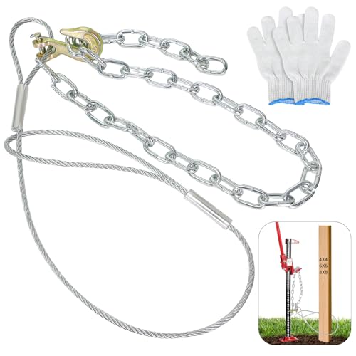 CareForge Heavy-Duty Fence Post Puller Tool - Fits 4x4 6x6 & 8x8 Wooden Posts - Upgraded 39 Chain & 34 Cable for Jack/Lever - Extract Broken Rotten Fence Posts for Farm & Residential Repair