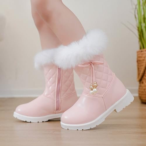 Girls' Tall Riding Boots Warm Leather High Boots Non Slip Flat Heel Side Zipper Winter Mid Calf Shoes2