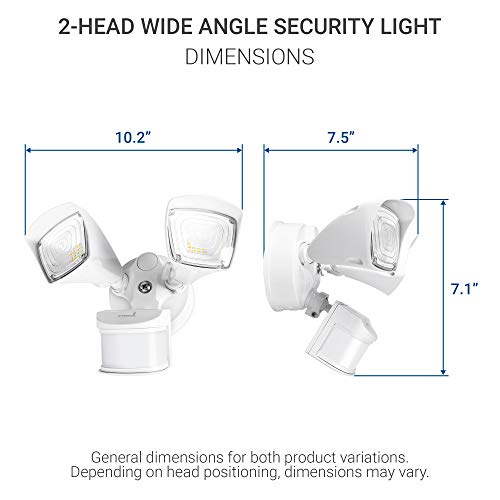 Hyperikon Outdoor Security Light, 25W LED Flood Light Fixture Wide Range Motion Sensor, IP65 Waterproof, 2 Head, White