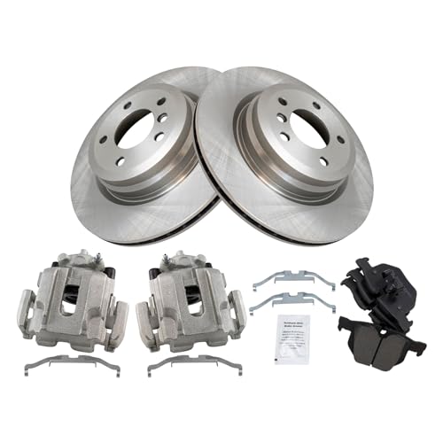 Image of TRQ Rear Brake Pad and Rotor Set Ceramic Rotors Calipers | For 2006 BMW 330i 330xi 2009-2011 335d 2007-2013 335i 2011-2013 335is 2007-2008 335xi