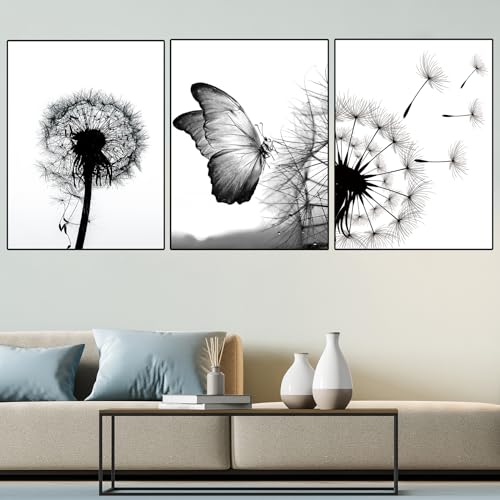 WZXGHE Pusteblume Bilder Leinwand,Aesthetic Blume Schwarz Weiß Löwenzahn...
