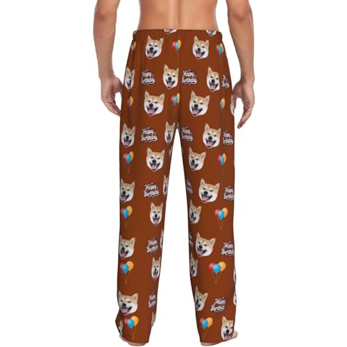 Custom Pajamas Pants Happy Birthday with Photo for Mens, Personalized Birthday Gifts Pj Bottoms Sleepwear Dog Pet Face for Women Wife 6