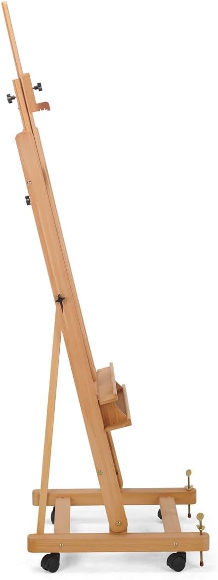 Wooden Studio Easel with Wheels, H Frame, Adjustable Holders for Canvases up to 60"h, Accessories Tray (Beech Wood)