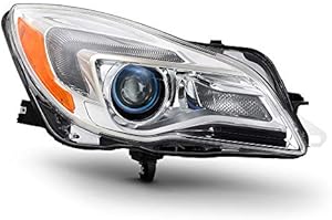 [For 2014-2017 Buick Regal Halogen Models] Passenger Side Chrome Housing OE-Style Projector Headlight Right Headlamp Direct-Fit Replacement Housing