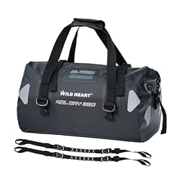 WILD HEART Motorcycle Dry Bag - Waterproof Duffle & Luggage Tail Bag Saddle Bags with Roll Top Closure, Shoulder Straps, Inner Pocket and Straps(40L,Imitation carbon fiber)