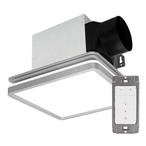 Ventilador de baño Akicon con luz y interruptor regulador, ventilador extracto para baño 80CFM 2.0 sones, luces LED regulables 3CCT de 15W y luz nocturna de 3.5W, cuadrado, plateado miniatura 1
