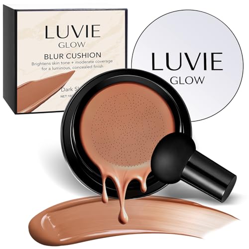 Luvie Glow Foundation Ideal for Light/Medium Complexions-Hush Makeup Foundation Mushroom Head Air Cushion CC Cream - BB Cream Foundation for Older Women (Dark brown)