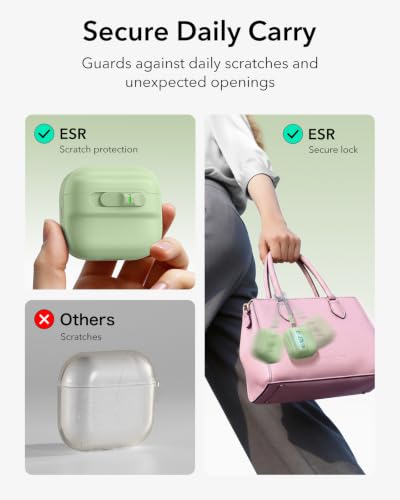 Image of ESR for AirPods 4 Case, Compatible with AirPods 4 Generation Case (2024)(USB-C), MagSafe Compatible, Magnetic Lid Lock, Drop-Proof Protection Cover with Lanyard, Pulse Series, Light Green