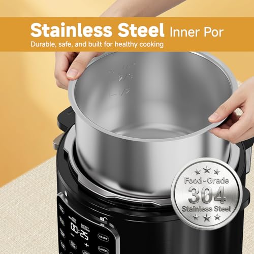 Image of CARORI 6 Qt Electric Pressure Cooker, 9-in-1 Multi-Cooker with 12 One-Touch Presets, IMD Touchscreen, Stainless Steel Inner Pot, 24H Delay Timer, 1000W Compact Pressure Cooker, Black