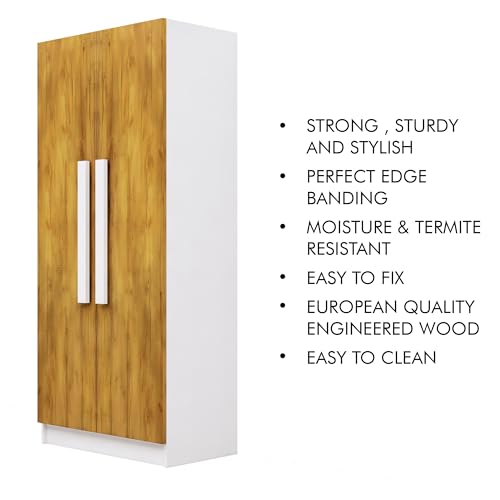 Image of Bniture 2 Door Wardrobe for Bedroom | Almirah for Clothes with 4 Shelves | Spacious Storage Cupboard for Bedroom | Wooden Wardrobe (46D x 80W x 182H CM) | 3 Years Warranty | Frosty White & Giant Wood