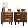 Alohappy nightstands set of 2 mid century modern night stands fluted bedside table for bedroom end table with storage drawers vintage bed side table wood accent table for living room brown 2pcs  urban country home decor