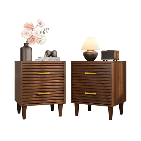 Alohappy nightstands set of 2 mid century modern night stands fluted bedside table for bedroom end table with storage drawers vintage bed side table wood accent table for living room brown 2pcs  urban country home decor