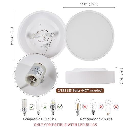Image of 2-Light Modern White Flush Mount Ceiling Light 11.8 Inch