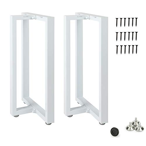 Image of HOMEKAYT Metal T-Shape Table Legs, 28 inchH x 17.7 inchW, White (2Pcs) - Heavy Duty, Modern Design, Suitable for Dining, Computer, Office Tables, TV Stands, Patio Tables