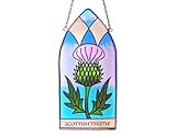 Royal Tara Gothic Glasmalerei | Irische Handbemalte Glasfensterscheibe | Sonnenfänger mit Schottische Distel Thistle