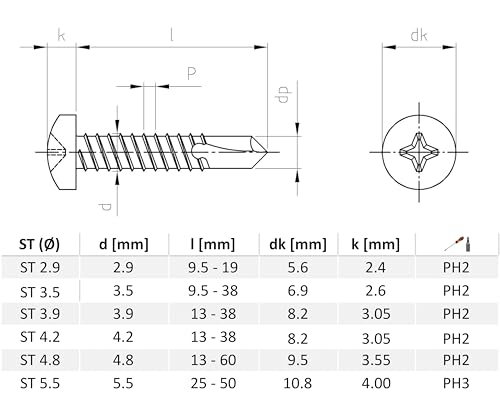 Vis autoperceuse tôle 4.8x19 tête bombée cruciforme vis inox A2 DIN 7504N - 5