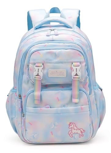 Image of Elios Rainbow Series 17-Inch School Backpack for Boys and Girls | Ages 6-10 Y | Multi-Compartment, Lightweight & Water-Resistant Bag, 2-6 Grade Ideal for School & Travel Use (Blue)