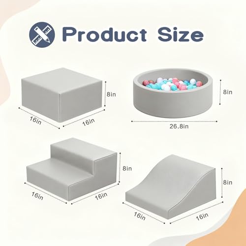 Image of Hoohtoot Foam Climbing Blocks for Toddler: with 4-Piece PU Leather Climbing Toys and a Ball Pit - Foam Ball Pit for Toddlers - Climbing Toys Indoor for Kids Crawling