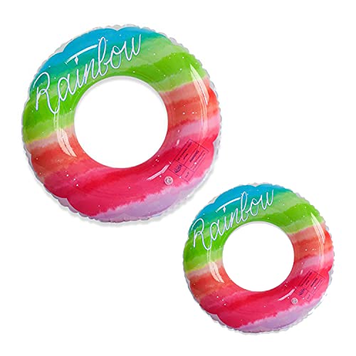 Schwimmring Sonwaha 2 PCS Aufblasbare Schwimmringe Regenbogen Schwimmreifen für Kinder Erwachsene Schwimmring für Badespaß (58cm und 75cm) Cover