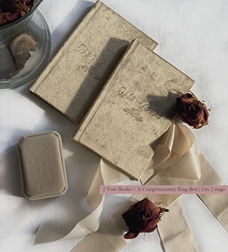 Velvet Vow Books For Wedding, His & Hers - Ivory Mixed Beige Wedding Vow Books, Vow Books Set Of 2, Vow Renewal Book, Vow Journal With An Elegant Velvet Cover & A Ribbon + Bonus Rings Box #TOP2