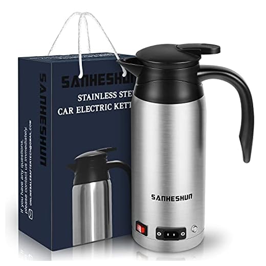 Sanheshun Electric Car Kettle 800ml Stainless Steel Fast Water Boiler With LED Indicator Light, Portable Heated Cup with DC 12V/24V Charger, Travel Mug with Anti-Spill Lid for Car/Vehicle/Trunk