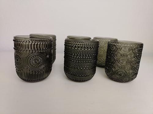 LA CASA DI EVA Bicchieri in Vetro grigio fume, Set 6 Pezzi, Design Elegante con Motivo in Rilievo, Stile Moderno, per Acqua e Bevande