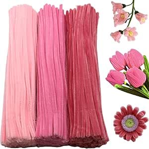 YLmeet Pink Tone Pipe Cleaners 300 Pieces 3 Assorted Colours Thick Fluffy Chenille for Crafts Flower Projects and Holiday Decorations 30cm