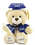Printualist Personalized Graduation Teddy Bear Gift 2026 for Her Him, College, High School, 12 Inch - Cute Custom Beige Bear with Blue Gown Add Your Name and Year on the Feet