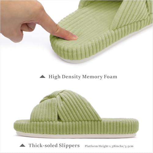 Slippers for Women Memory Foam House Bedroom Corduroy Bow Crossbands Slide Slipper Shoes Comfy Trendy Gift Slippers 5