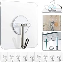 JIALTO Adhesive Hooks Kitchen Wall Hooks-Heavy Duty 13.2lb(Max) Nail Free Sticky Hangers with Stainless Hooks Reusable Utility Towel Bath Ceiling Hooks-10 pcs