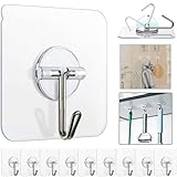 JIALTO Adhesive Hooks Kitchen Wall Hooks-Heavy Duty 13.2lb(Max) Nail Free Sticky Hangers with Stainless Hooks Reusable Utility Towel Bath Ceiling Hooks-10 pcs