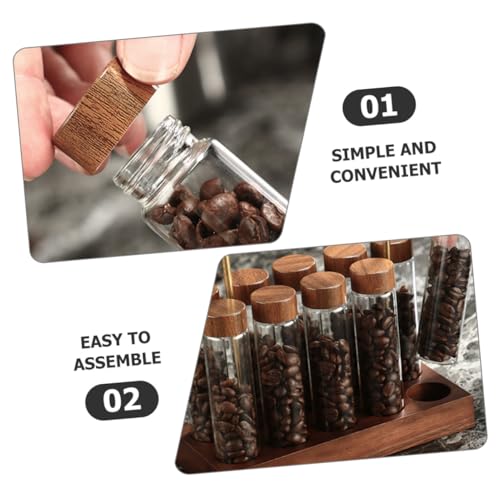 Tubo de vidrio para almacenamiento de granos de café con base de madera miniatura 4