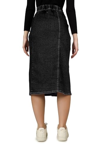 Image of Western Straight Stylish Comfortable Long Two Button Up Slit Dobby Denim Skirt for Women & Girls