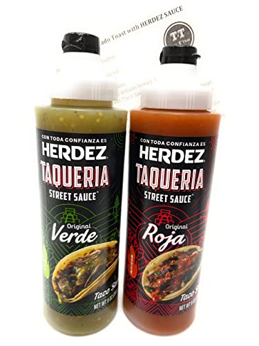 Herdez Taqueria Street Taco Sauce Bundle: (2) 9oz Bottles Sauce & ThisNThat Recipe Card (1 Verde & 1 Roja)