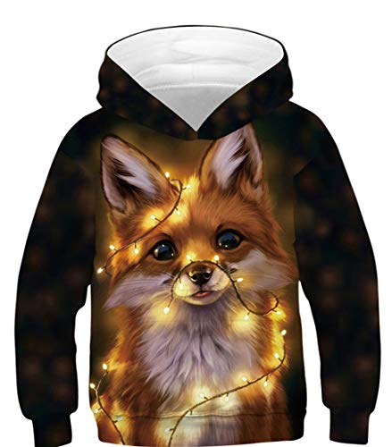 HAOSHENG Kinder Junge Mädchen Hoodies 3D Drucken lebendige Tier Cartoon Grafik Weihnachten Pullover Tasche Hoodie für 4-16 Jahre(XS) Cover