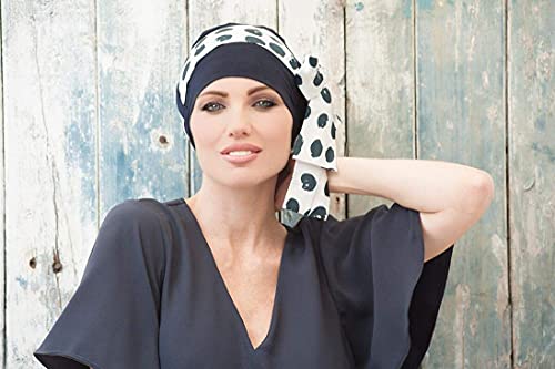 Masumi Cancer Headwear For Women With Chemo Hairloss | Bamboo Head Turban | Chemotherapy Hat For Teenage Girls | Head Cover | Ladies Headgear For Alopecia Patients Yanna (Navy White Polka Dot) #TOP3