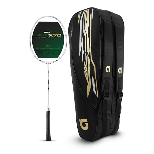Image of Apacs iHawk X70 (Unstrung) Full Graphite Ultra Strong Carbon Fibre Badminton Racket with Falcon Kit Bag | 82-84g | 35 LBS Max Tension | 3D Power Frame | Made in Vietnam (White)
