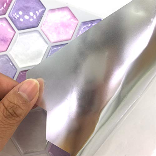 Ancoree Pink Purple Hexagon Tile Stickers For Kitchen Backsplash Bathroom Floor Countertop- Self Adhesive Non-Slip Floor Sticker, Peel & Stick Wall Sticker (C,10Pcs) #TOP7